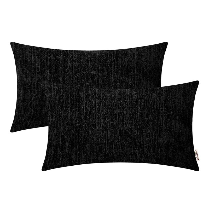 BRAWARM Throw Pillow Covers 12x20 Inches - Black Chenille Lumbar Pillow Covers Pack of 2, Solid Dyed Soft Chenille Pillow Cases for Couch Sofa Bed Home Decoration - Image 1